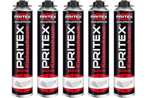 PRITEX – WDVS Klebeschaum 5 x 750 ml zum Isolieren, Fixieren & Befestigen – Dämmstoffkleber mit sehr guter Haftung, niedrigem Aushärtedruck & geringer Nachdehnung – Bauschaum für Montagepistole