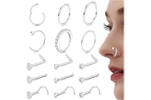 YADOCA 15 Piezas Piercing Nariz Acero Quirurgico Piercing Nariz Aro Hipoalergénico Anillos de Nariz Plata Oro Mujer Hombre Joyeria Nostril Piercing
