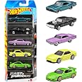 Hot Wheels 2025 Fast & Furious Pack of 5 (70 Dodge Charger RT, 1966 Chevrolet Impala, Porsche 911 Gt3 RS, 68 Plymouth Barracuda Formula S, Nissan Silvia) Multi - Color