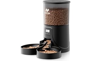 IMIPAW Comedero Gato Automatico - Dispensador Comida con Dos Cuencos, Temporizador Programable para Gatos y Perros con Bolsa Desecante, 1-6 Comidas al Día, 1-20 Porciones por Comida- 4L