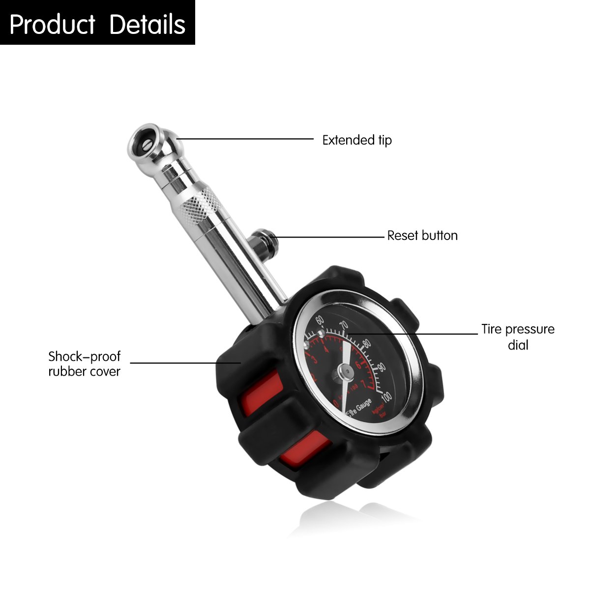 Manometro Pneumatici Manuale 0-100 PSI - Misuratore Pressione Aria Per Auto, Moto E Bici - Foto 6