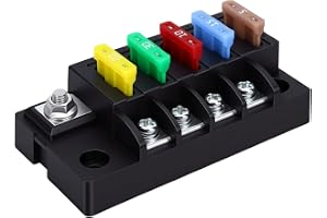 Yosoo Health Gear 4-vägs Säkringsbox, PA66 Nylon ATO-bladsäkringshållare 1 in 4 Ut 150A med Lock och Anslutningar, Kraftförde