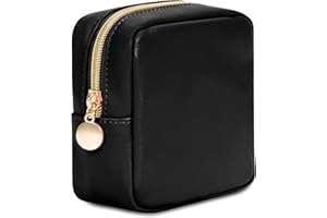 Wandering Nature Neceser Maquillaje Mujer Pequeña Portátil Mini Neceser de Cosméticos con Bolsillos Incorporado Bolsa de Cuero Vegano, Negro Patente Pendiente