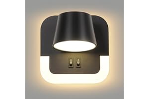 AWEKLIY LED Reading Lamp, Wall Lamp with Switch, Indoor Wall Reading Lamp, Bedroom Hotels Wall Lamp, Bedside Lamp, 4 W + 8 W, Rotating Lamp Head, Adjustable Colour Temperature 3000 K, Black