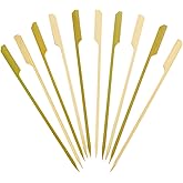 [100 Count] 7 Inch - 18cm Bamboo Wooden Paddle Picks Skewers for Cocktails, Grilling, Appetizers, Fruits, and Sandwiches