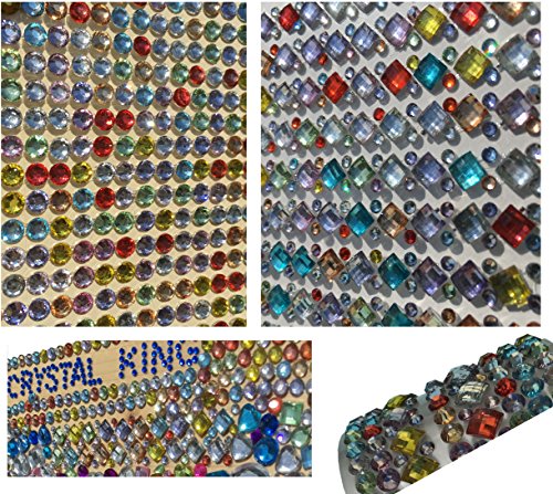 1380 Stück glitzernde Strasssteine selbstklebend rund + eckig quadratisch bunt rund basteln Gltzersteine Schmucksteine viereckig Strass Steine zum Verzieren von CRYSTAL KING