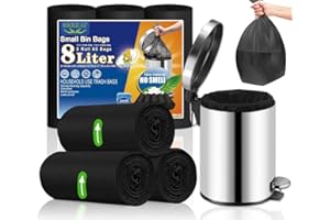 OKKEAI Bathroom Bin Liners Small Black Bin Bags Pedal Waste Bags 8l Mini Garbage Bags 60 Counts Plastic Trash Bags for Toilet,Bedroom,Kitchen,Office,Fit 6L-10L Rubbish Bin