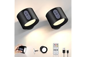 BEINHOME Lampa ścienna wewnętrzna z pilotem zdalnego sterowania, 2 szt., lampa ścienna LED bez przyłącza prądu, akumulator 2000 mAh, obracany o 360°, sterowanie dotykowe, tryby kolorów i jasność, lampka nocna