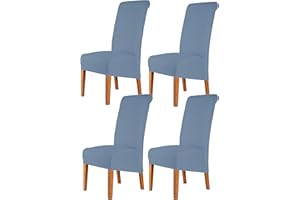 CMAKER High Back Chair Covers Stretch Spandex Fabric Chair Slipcover Seat Cover for Home Washable Removable Parsons Chair Protector Dining Room Kitchen Hotel,Set of 4,Dusty Blue
