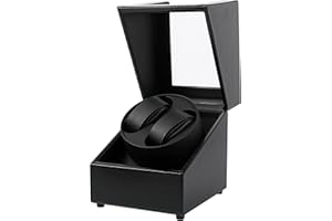 Kalawen Uhrenbeweger 2 Uhren Automatik Uhrenbeweger Box für Automatikuhren USB-Ladekabel Watch Winder PU Leder Uhrengehäuse mit leisem Motor Schwarz