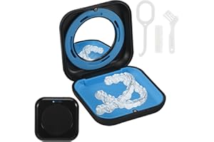 YUFFQOPC Retainer Case, Slim Magnetic Aligner Case with Mirror, Portable Breathable Mouth Guard Case with Silicone Inner Pad and Removal Tools Compatible with Invisalign (Black)