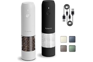 TLYSXPRO Electric Salt and Pepper Grinder Set, USB Rechargeable, Automatic Salt and Pepper Mill Grinder with Adjustable Coarseness, Electric Salt Shakers, LED Light, Refillable (2 Packs, Black&White)