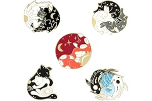 CHICHENGNIAN 5Pieces Hugging Animals Lapel Enamel Pin Yin Yang Pin Night and Day Badges Black White Dragon Cat Fish Rabbit Fox Friendship Lover Gifts