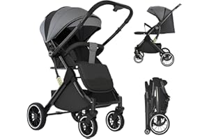 OAMGER Passeggino Canne, Passeggino Bebe Leggero e Compatto, 3 posizioni di inclinazione, 0-4 anni (25 kg max), posizione allungata, pieghevole con una sola mano, 4 ruote con ammortizzatori (grigio)