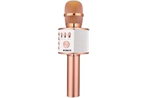 BONAOK Wireless Bluetooth Karaoke Microphone,3-in-1 Portable Handheld Karaoke Mic Speaker Machine Home Party Birthday for All Smartphones PC(Q37 Rose Gold)