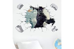 Amiiba Cartoon Wall Decals 3D Breaking Through Wall Stickers Kids Bedrooms Living Room Wall Decor (Black Panther 2)