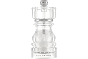 Cole & Mason London - Macinasale in acrilico, meccanismo in ceramica anticorrosione, con macinino regolabile, 130 mm, meccanismo a vita