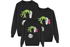 Sonnena Pull Noel Famille Sweat Grinch Femme Homme Enfants Famille Longue Manches Tops Christmas Sweater Pulls De Noël Familles Col Rond Christmas Sweat-Shirt Manche Longue Hiver Chaud