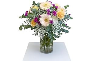 FLORES SOLIDARIAS TRABAJO & VIVIENDA FLORES SOLIDARIAS - Ramos de Flores Naturales Gerberas Con Clavelina - Ramo Fresco de Calidad para Regalo, San Valentín, Día de la Madre, Bodas, Aniversarios, Cumpleaños y Decoración del Hogar