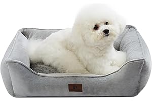 Snocyo Cama para Perros Pequeños y Gatos 55 x 45 x 16 cm, Cojín Lavable Con Funda Extraíble, Sofá Con Bordes Elevados, Mullida Con Puntos de Anclaje, Gris