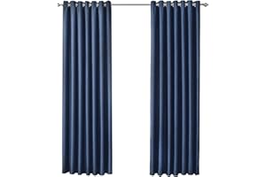 Olivia Rocco Blackout Eyelet Curtains Black Out Thermal Ring Top Curtain Pair Window Treatment Living Room Bedroom, 46" (Width) x 72" (Drop) Navy