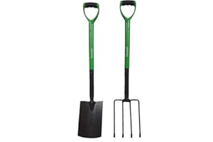 SRENDI 2 Pieces Carbon Steel Heat Treated Gardening Tool Set Fork and Spade Builder Equipment Tool Garden Assocceries Complete Heavy Duty Set