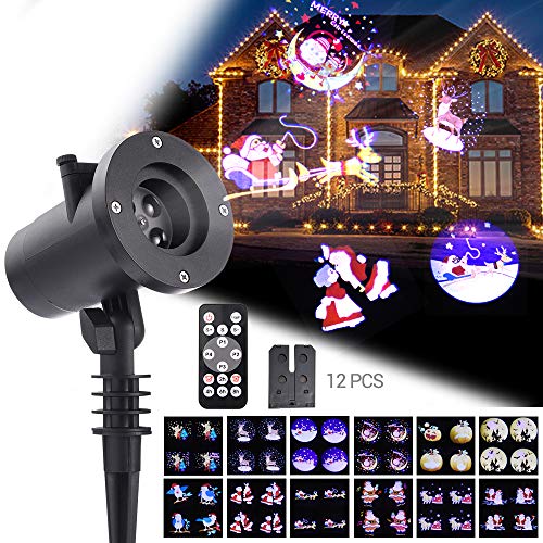 WOLFWILL Projecteur de Noël LED avec télécommande et minuteur Étanche Effet lumineux LED Éclairage d'ambiance pour Noël fête de mariage