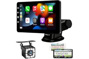 XINROAM Pantalla Coche con CarPlay y Android Auto Inalámbrica - Pantalla Carplay de 7 Pulgadas con Mirror Link - Portátil Radio Coche con Asistencia de Voz/FM/AUX/Cámara Trasera