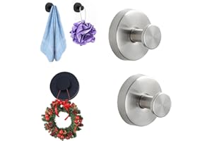 JOHNBOLIN Hooks for Wreaths, Suction Cup Hooks for Door Wreaths, Removable Towel Hooks Hanging 15 Lbs, for Bathrooms, Adhesive-Free Solution for ​​Kitchen, Bedroom, and Glass Surfaces (2, Silver)
