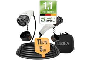 ‎ABSINA ABSINA Typ 2 Ladekabel 11kW & 16A für Hybrid & Elektroauto - 5 Meter Typ 2 Ladekabel 3 phasig - Mode 3 Ladekabel - Kompatibel mit Model 3, e-Up, ID.3, Zoe, EQ fortwo, Kona Elektro, ID.4 UVM