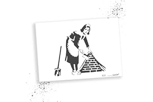 LaserCad Schablonen BANKSY Streetart (B033, Sweep It Under The Carpet, DIN A7) Stencil für Graffiti, Airbrush, Kunst, Deko, zum Malen