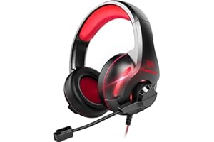 YINSAN Gaming Headset for PS5 PS4 Xbox Series X/S Nintendo Switch Xbox One PC, Wired Gaming Headphones with Stereo Surround Sound Noise Cancelling Mic One-key Mute Button, Red - LED Lights