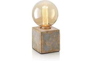 Auraglow Mysa Modern Contemporary Bronzed Effect Stone Cement Cube Bedside Desk Table Lamp/Light - Table Lamp Only