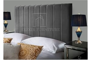 ELIXIR FURNITURE Portland Handmade Headboard Divan Bed Headboard | Plush Velvet Headboards for 5ft King Size Bed Frame | Elegant design with wooden material headboards for beds (Gray, 5ft King Height-36inch)