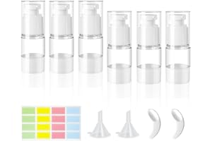 ZDNT 6 Stück 15ml Airless Pumpspender,Creme Spender Pumpflasche Leer,Nachfüllbar Vakuum Kosmetikbehälter,Vakuum Reiseflaschen zum Befüllen mit Aufkleber Spatel für Reise Lotionen Shampoo Kosmetik