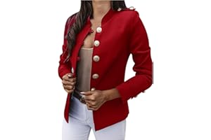 HHMY Sweatblazer Damen - Anzugjacke Elegant Mantel Mit Knopfleiste Military Coat Casual Blazer Freizeit Stehkragen Business Büro Anzug Jacken Slim Fit Blazer Mantel, M - 3XL