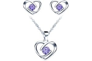 YUMILOK JEWELRY Yumilok-Collar con colgante para mujer S925 Plata de ley Simple Hollow Love Heart Circón Pendientes de botón de plata esterlina Conjunto de combinación de colgante Moderno y hermoso(Azul)