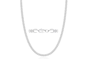 Esrael S925 Sterling Silber Solide 3mm 5mm Kubanische Kette Halskette für Männer, Robuste Nicht Verblassende Herren Silberkette Schmuck Geschenke für Männer 16/18/20/22/24 Zoll