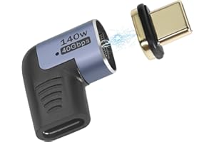 GELRHONR Adapter magnetyczny USB C, 24-pinowe złącza magnetyczne USB C 90 stopni, PD 140 W szybkie ładowanie 40 Gb/s transfer danych 8K przy 120 Hz, do wszystkich urządzeń typu C