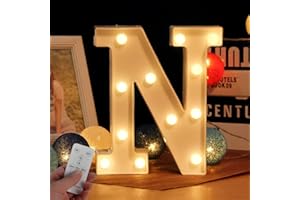 WHATOOK Letras Luminosas Decorativas con Luces LED, Letra A-Z con Mando a Distancia Regulable, Color Blanco - Letra N