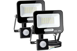 Aigostar- 20W Faretto Led da Esterno con Sensore di Movimento, Faro LED Esterno, 1650LM, Bianco Freddo 6500K, IP65 Impermeabile, Faretti LED per Giardino, Cortile, Patio, Garage, Confezione da 2