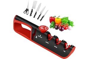 LOVCOYO Messerschärfer, 4-in-1 Manuelle Messerschleifer mit Scherenschleifer - 6 Stufen Verstellbar Winkelknopf Multifunktions Profi-Messerschärfer für Restaurieren, Polieren, Messer und Scheren.