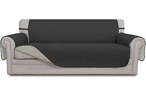 Greatime Reversibler Sofaüberzug 3 Sitzer, Wendbarer Sofabezug für Kinder Hunde Katze, Waschbar Sofaüberwurf, Weicher Möbelschutz Couchbezug mit Gummiband, Dunkelgrau/Beige