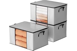 Oak & Tea 90L Aufbewahrungstaschen 3 Stück Großes Kleideraufbewahrungsboxen mit Deckel und Reißverschluss wasserdichte Umzugstaschen mit verstärkten Griffen und klarem Fenster 60x43x35cm