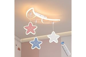 ‎MELOWEEL Meloweel LED Deckenleuchte Stern Mond, 40cm 32W Holz Kinder Lampe Dimmbar 3000-6000K mit Fernbedienung, Für Kinderzimmer, Babyzimmer, Jugendzimmer, Schlafzimmer, Mit Memory-Funktion, 4W Nachtlicht