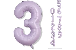 LINGQIANG Large Dusty Pastel Purple 3 Balloons, 40 Inch Giant Light Purple Helium Mylar Foil Globos Number, Self Inflating 3rd Birthday Balloon for Women Three Anniversary Party Decorations Supplies
