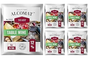 Alcomat Weinhefe 5er Pack - Trockenhefe für Rotweine und Weißweine - Reinzuchthefe für Wein Gärtemperatur 15-30°C - Alkoholtoleranz bis zu 12% - Wein Hefen für Tischwein
