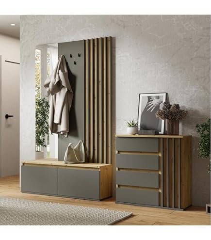 Moebel-dich-auf Flur Garderobe Florenz Set - 280cm Graphit/Eiche