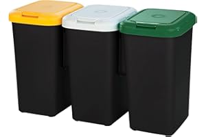 Tontarelli Inde Set 3 bidoni per il riciclaggio da 75 litri in totale realizzati in plastica 79 x 33 x 48 cm, nero, 77 x 32 x 47,5
