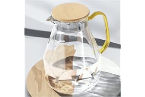DUJUST Carafe Eau de 2 Litres, Pichet en Verre Design Diamant Moderne, Cruche en Verre avec Couvercle et Anse, Pichet à Eau Haute Durabilité pour Infuseur Fruit, Thé Glacé, Café Chaud, Lait